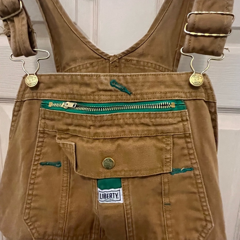 Liberty Tan Overalls with Teal Details